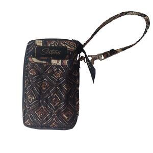 Longaberger Sisters Wristlet Wallet Zip A-Round ID Credit Cards Cash Brown Black